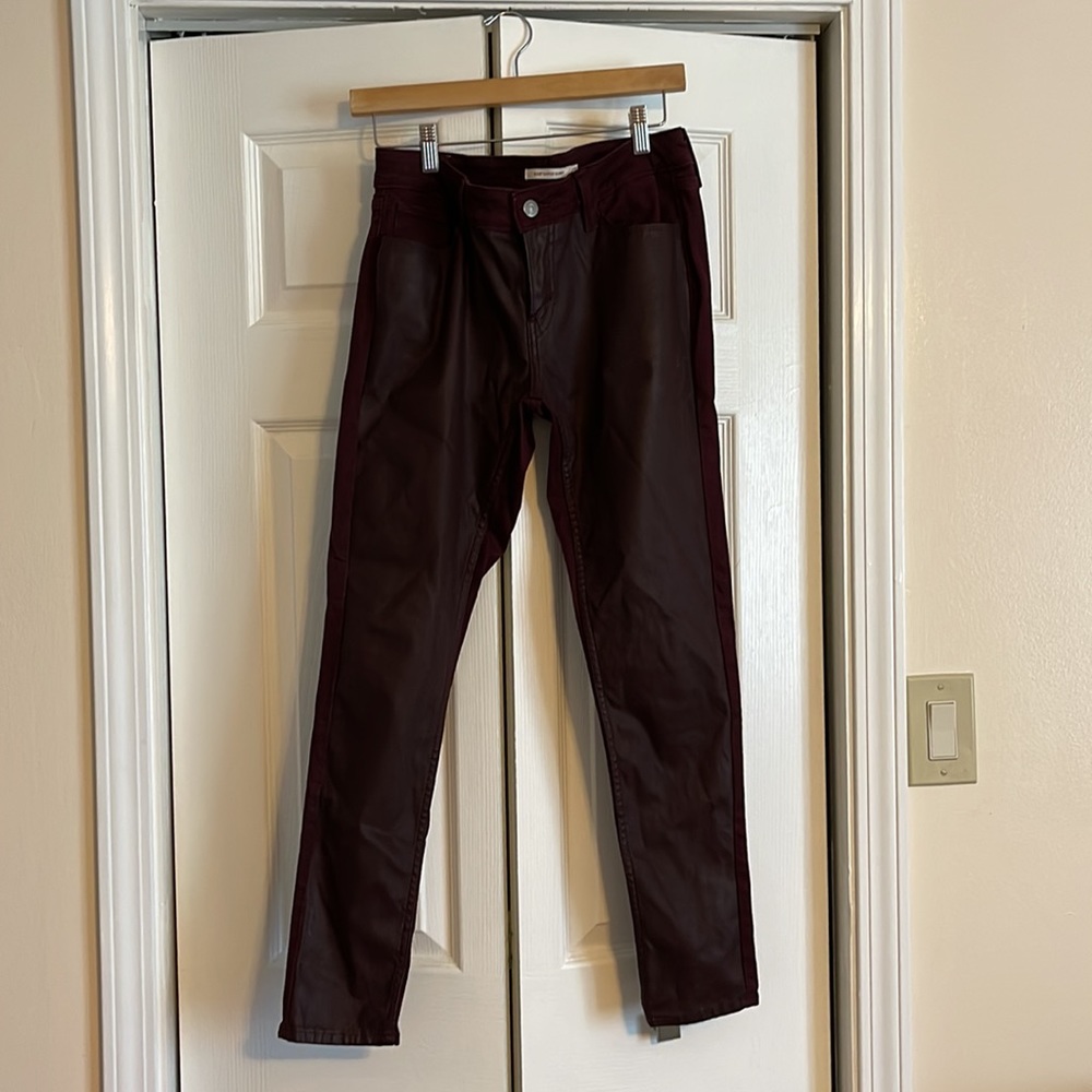 Maroon Skinny Jeans w/Leather on front